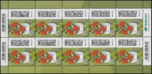 3898 Welt der Briefe 95 Cent Blumenbrief - 10er-Bogen postfrisch ** / MNH