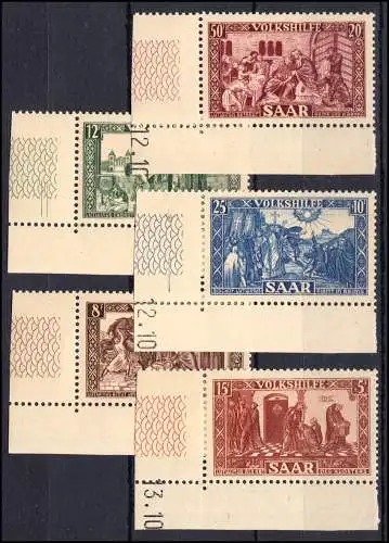 299-303 Volkshilfe 1950, 5 Werte, kompletter Satz Ecke u. links, postfrisch **