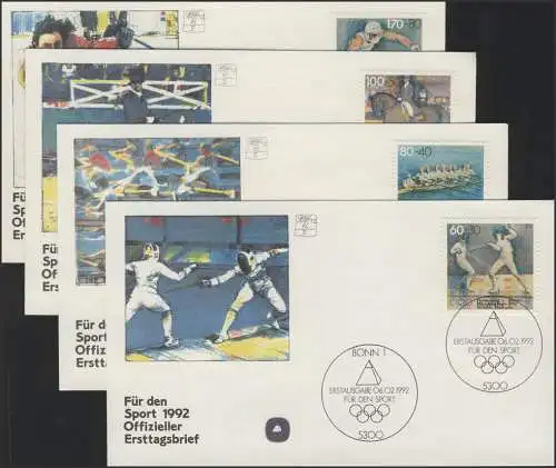 Sporthilfe 1592-1595 vier offizielle FDCs 1992