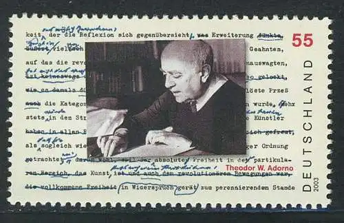 2361 Theodor W. Adorno, Philosoph, 10 Einzelmarken, alle postfrisch **