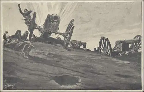 AK Zusammengeschossene russische Artillerie-Geschütze, gebraucht