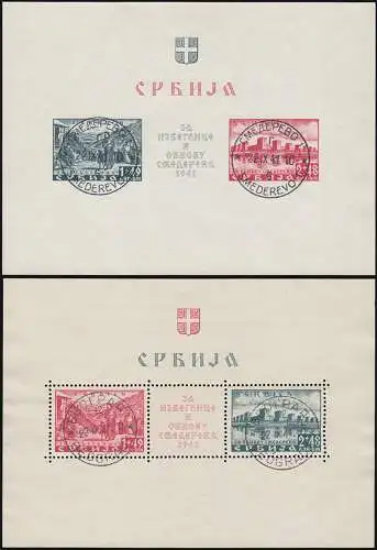 Dt. Besetzung Serbien Bl. 1 und 2 - Blockpaar Semendria, Stempel OHNE OBLIGO