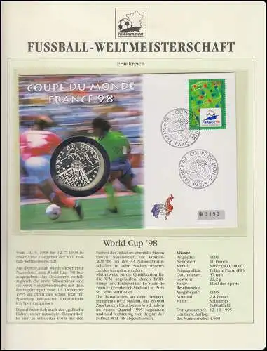 Fußball-Weltmeisterschaft 1998 Frankreich - Numisbrief Sport-Ideal, Silber