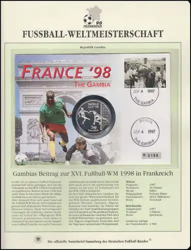 Fußball-Weltmeisterschaft 1998 Frankreich - Numisbrief Gambia, Silber