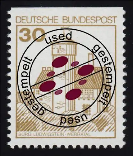 914CI Burgen und Schlösser 30 Pf Ludwigstein, BUCHDRUCK alte Fluoreszenz O
