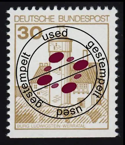 914DI Burgen und Schlösser 30 Pf Ludwigstein, BUCHDRUCK alte Fluoreszenz O