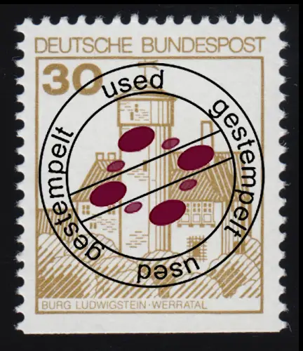 914DI Burgen und Schlösser 30 Pf Ludwigstein, BUCHDRUCK alte Fluoreszenz O