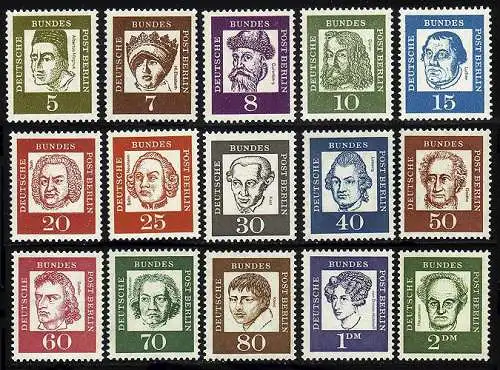 199-213 Bedeutende Deutsche, 15 Werte kompletter Satz, postfrisch **