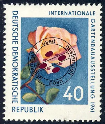 856 Gartenbauaustellung Edelrose 40 Pf, gestempelt O