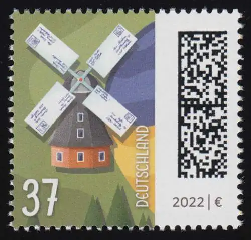 3703 Welt der Briefe: Briefmühle 37 Cent, nassklebend, ** postfrisch