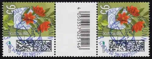 3898 Blumenbrief 95 C. aus 200er, Paar mit Nr., CF, ohne Nr., ESST BONN