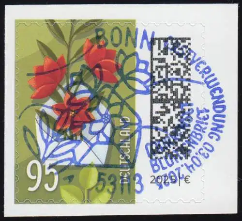 3903 Welt der Briefe 95 C Blumenbrief (GDL), SELBSTKLEBEND aus FB 150, EV-O Bonn