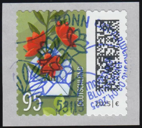 3903 Blumenbrief 95 Cent sk 5000er ENS mit UNGERADER Nummer, EV-O Bonn 3.4.25