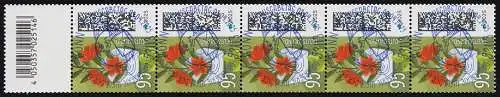 3898 Blumenbrief 95 C. 200er, 5er-Streifen mit Codierfeld, ESST BONN