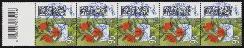 3898 Blumenbrief 95 C. 200er, 5er-Streifen mit Codierfeld, ESST BONN