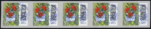 3903 Blumenbrief 95 Cent sk 5000er ENS 5er-Streifen UNGERADE Nummer EV-O Bonn