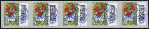 3903 Blumenbrief 95 Cent sk 500er ENS 5er-Streifen GERADE Nummer EV-O Bonn