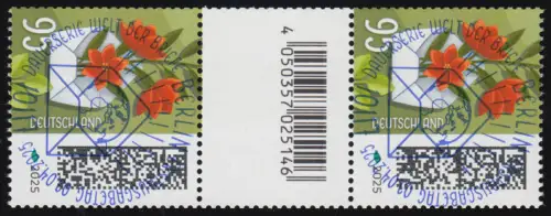 3898 Blumenbrief 95 C. aus 200er, Paar mit Nr., CF, ohne Nr., ESST BERLIN