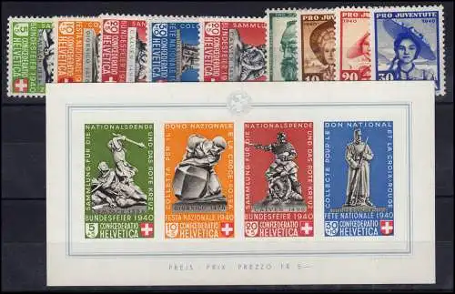 Schweiz 364 - 376 Jahrgang 1940 komplett, postfrisch **