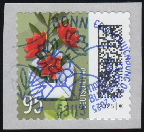 3903 Blumenbrief 95 Cent sk 100er ENS mit GERADER Nummer, EV-O Bonn 3.4.25