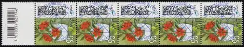 3898 Blumenbrief 95 C. 200er, 5er-Streifen mit Codierfeld, ESST BERLIN