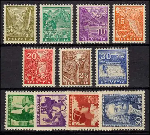 Schweiz 270 - 284 Jahrgang 1934 OHNE Block 1 komplett, postfrisch **