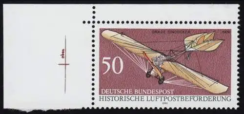 1523P Luftpost 50 Pf. Probedruck lilabraun - Ecke oben links mit Passerkreuz, **