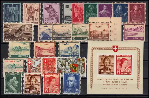 Schweiz 377 - 404 Jahrgang 1941 komplett, postfrisch **