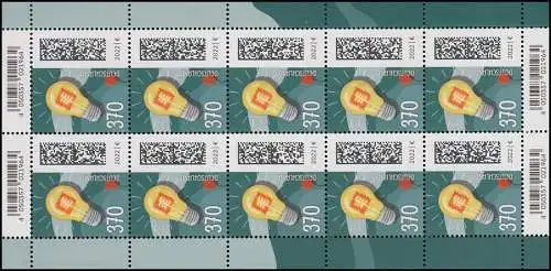3715 Welt der Briefe: Leuchtmarke 370 Cent - 10er-Bogen ** postfrisch