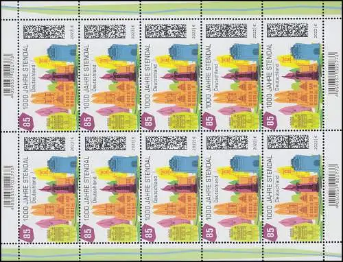 3698 1000 Jahre Stendal - 10er-Bogen ** postfrisch