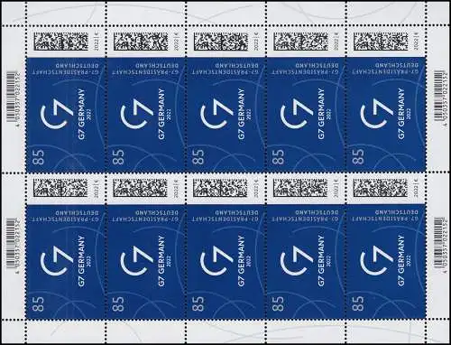 3694 G7-Präsidentschaft Deutschland 2022 - 10er-Bogen ** postfrisch