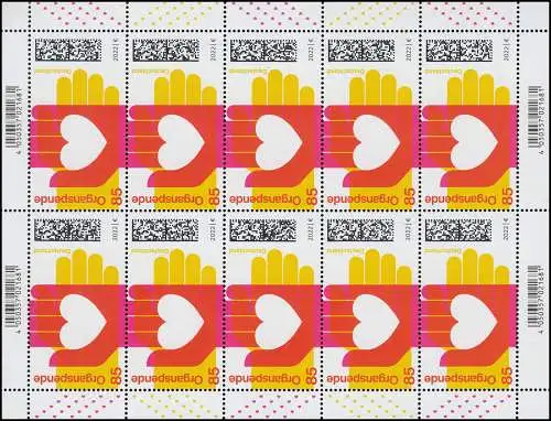 3693 Organspende - 10er-Bogen ** postfrisch
