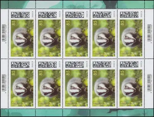 3681 Junge Wildtiere: Dachs - 10er-Bogen ** postfrisch