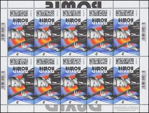 3661I David Bowie - 10er-Bogen mit PLF I Fleck am Hals, postfrisch **