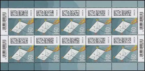 3647 Welt der Briefe: Briefdrachen 160 Cent - 10er-Bogen ** postfrisch