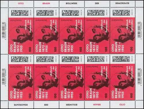 3660 Otto Braun - 10er-Bogen ** postfrisch