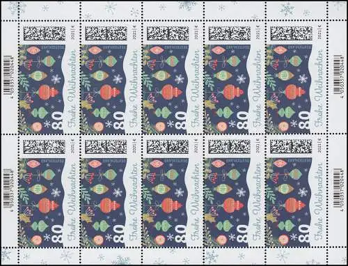 3640 Frohe Weihnachten 2021 Weihnachtskugeln - 10er-Bogen ** postfrisch