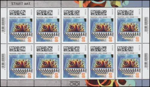 3633 Street Art: 1010 Tropfen und Ringe - 10er-Bogen ** postfrisch
