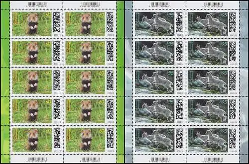 3608-3609 Junge Wildtiere: Feldhamster und Steinbock - Zehnerbogen-Satz **