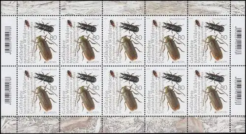 3605 EUROPA - Gefährdete nationale Wildtiere: Drei Käferarten - 10er-Bogen **
