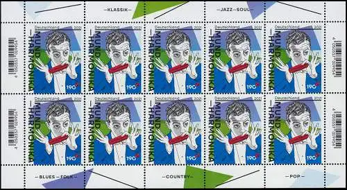 3601 Mundharmonika - 10er-Bogen ** postfrisch