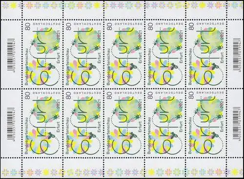 3600 Bundesgartenschau Erfurt 2021 - 10er-Bogen ** postfrisch