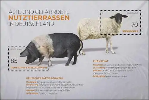 Block 81 Nutztierrassen Rhönschaf Sattelschwein, Set zu 10 Stück, alle ** / MNH