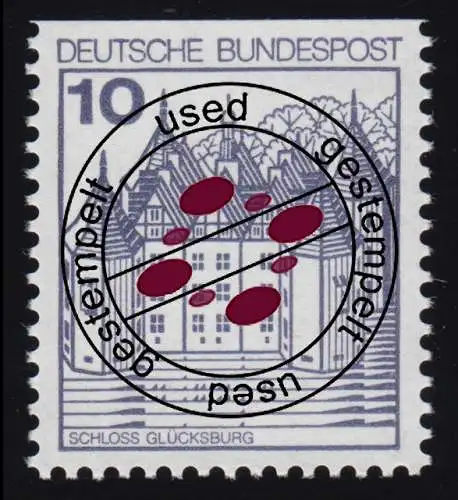 913CI Burgen und Schlösser 10 Pf Glücksburg, BUCHDRUCK alte Fluoreszenz, O