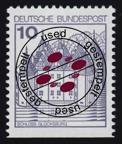 913DI Burgen und Schlösser 10 Pf Glücksburg, BUCHDRUCK alte Fluoreszenz, O