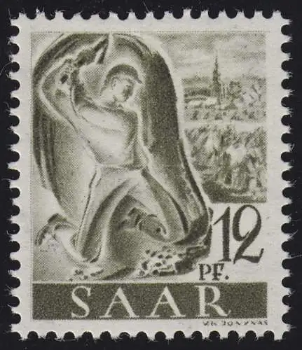 Saarland 211Y Freimarke 12 Pf., Wasserzeichen steigende Linien, **