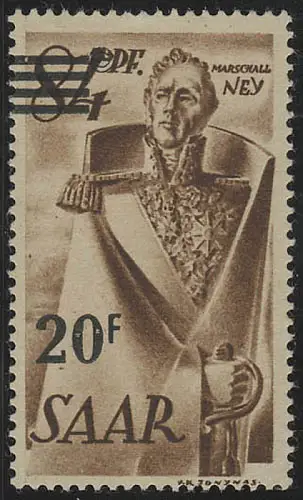 Saarland 237Z I Aufdruck auf Urdruck 20 Fr auf 84 Pf., **