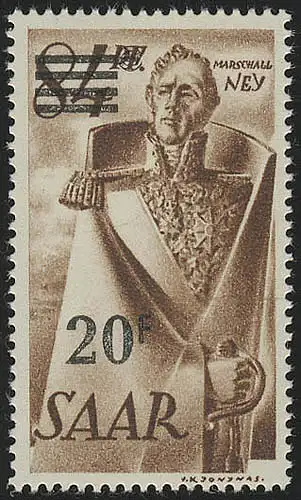 Saarland 237Z II Aufdruck auf Neuauflage 20 Fr auf 84 Pf., **