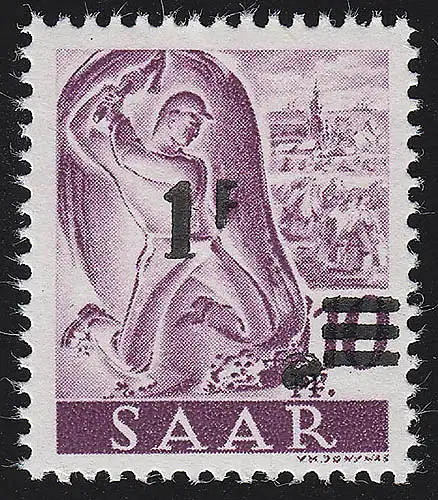 Saarland 228Z II/II Aufdruck auf Neuauflage 1 Fr auf 10 Pf., Type II, **