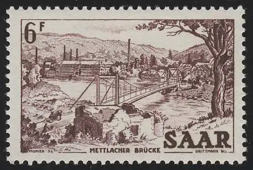 Saarland 324 Freimarke 6 Fr, postfrisch **